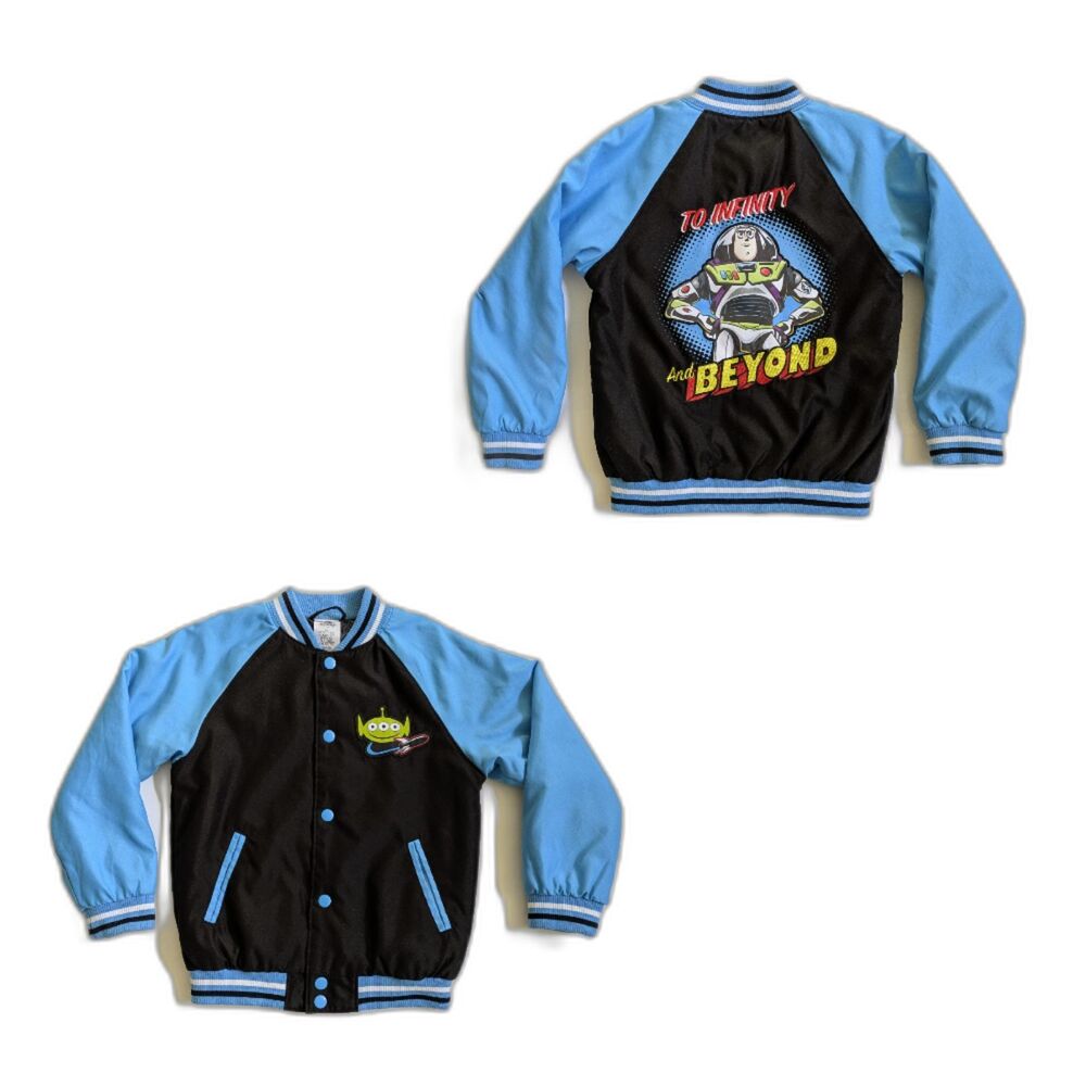 Disney Toy Story Buzz Lightyear Kids Varsity Bomber Jacket 5/6 Blue Space Ranger